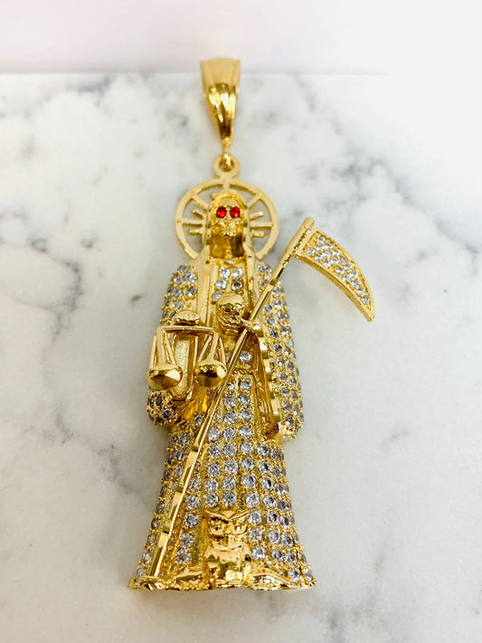 Santa Muerte CZ Necklace 24" 39g 6mm / Santa Muerte Pendant / Gold Filled Necklace / Dije de la Santa Muerte