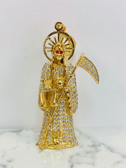 CZ Santa Muerte Pendant 2.6x1.2" 18g / Gold Filled Santa Muerte Pendant / Dije De La Santa Muerte