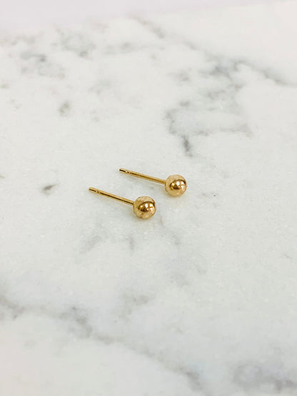 14K Solid Gold Ball Earrings 3mm / Baby Womens Stud Earrings / Push Back Earrings / Aretes En Oro Real Para Mujer y Niños / Gold Stud Earrings / Everyday Earrings