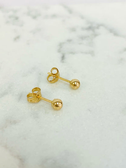 14K Solid Gold Ball Earrings 3mm / Baby Womens Stud Earrings / Push Back Earrings / Aretes En Oro Real Para Mujer y Niños / Gold Stud Earrings / Everyday Earrings