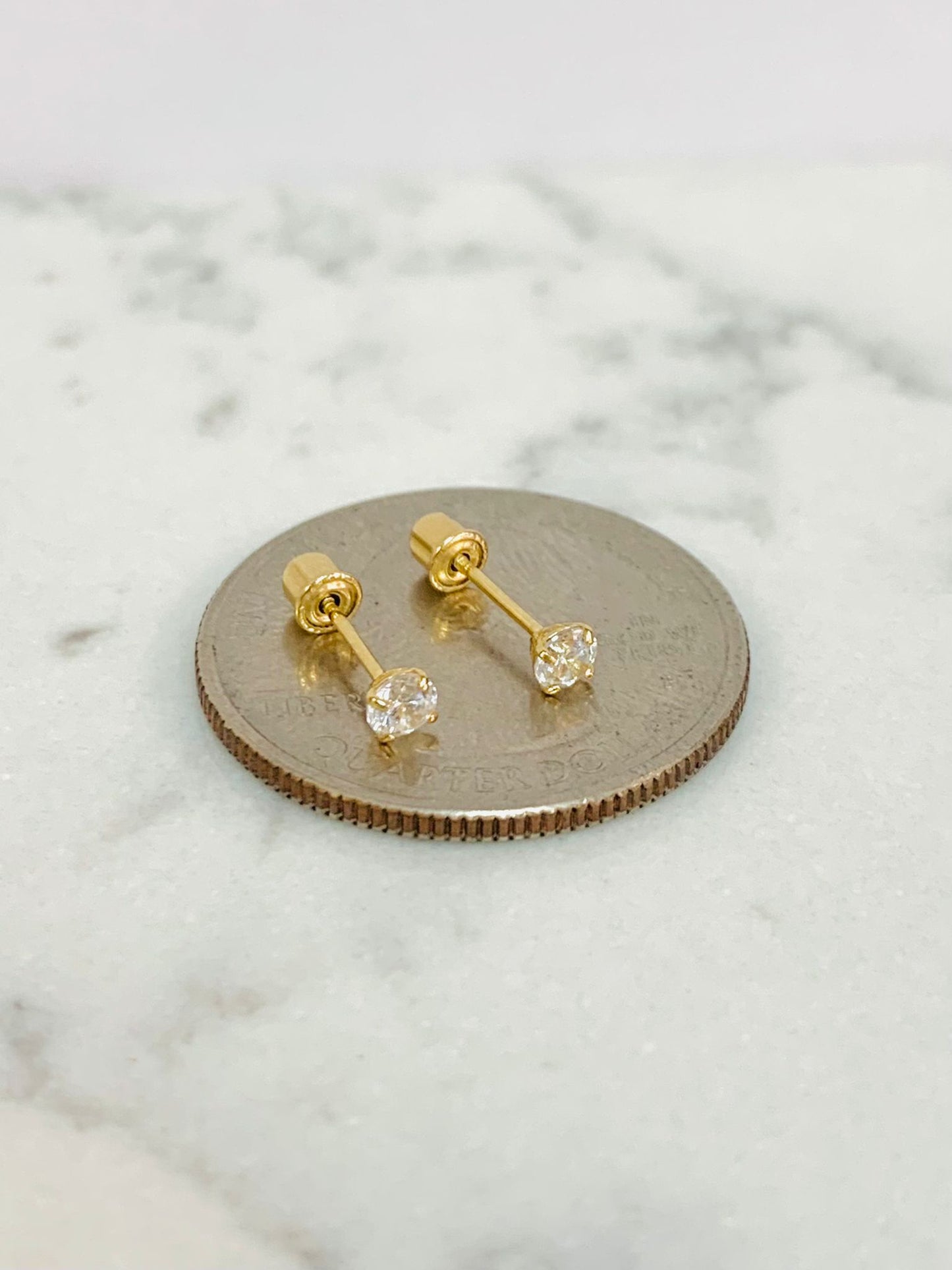 14K Solid Yellow Gold Stud Earrings 3mm / Womens Kids Earrings / Screw Back Earrings / Aretes En Oro Real Mujer y Niños