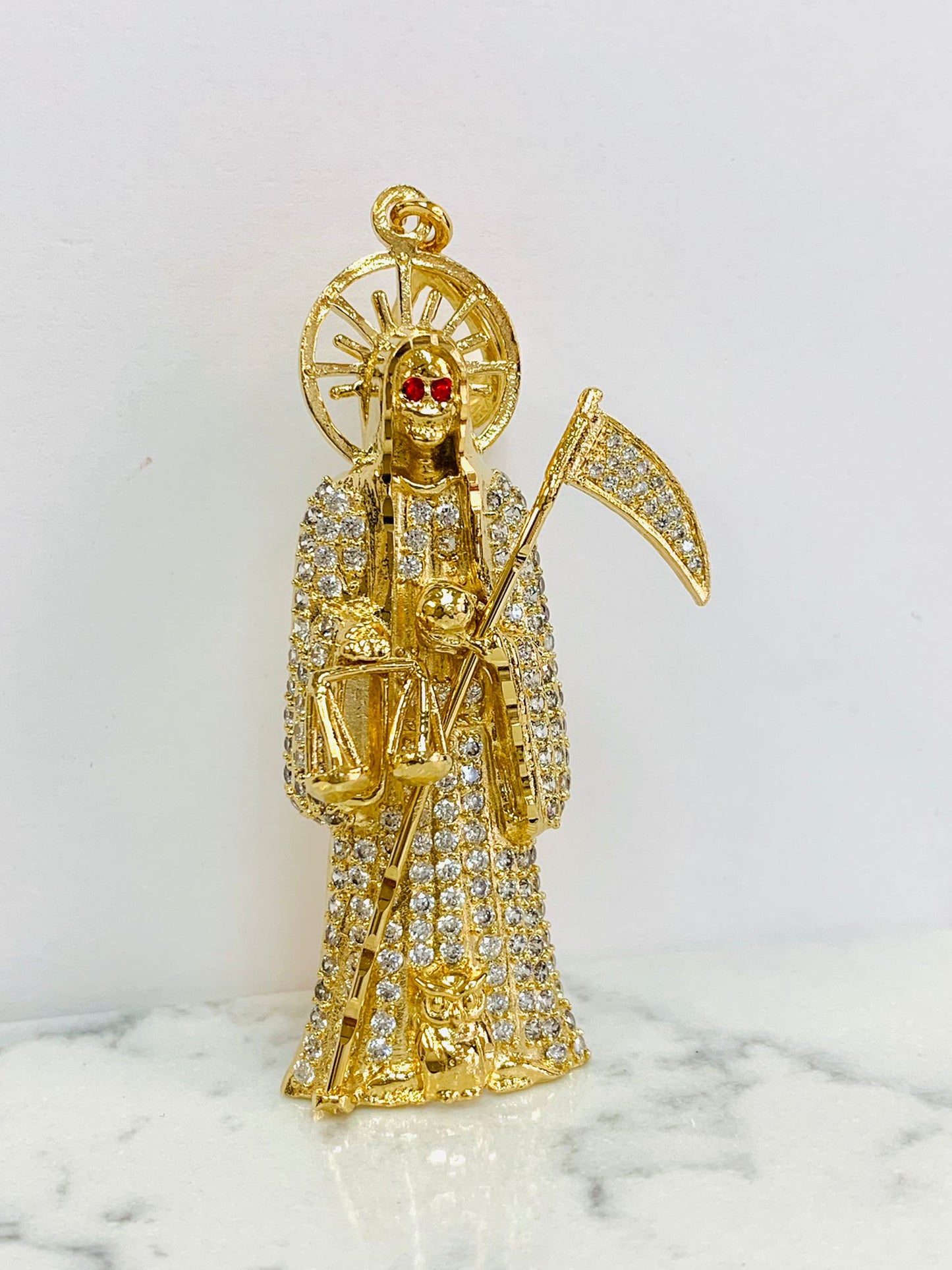 CZ Santa Muerte Pendant 2.6x1.2" 18g / Gold Filled Santa Muerte Pendant / Dije De La Santa Muerte