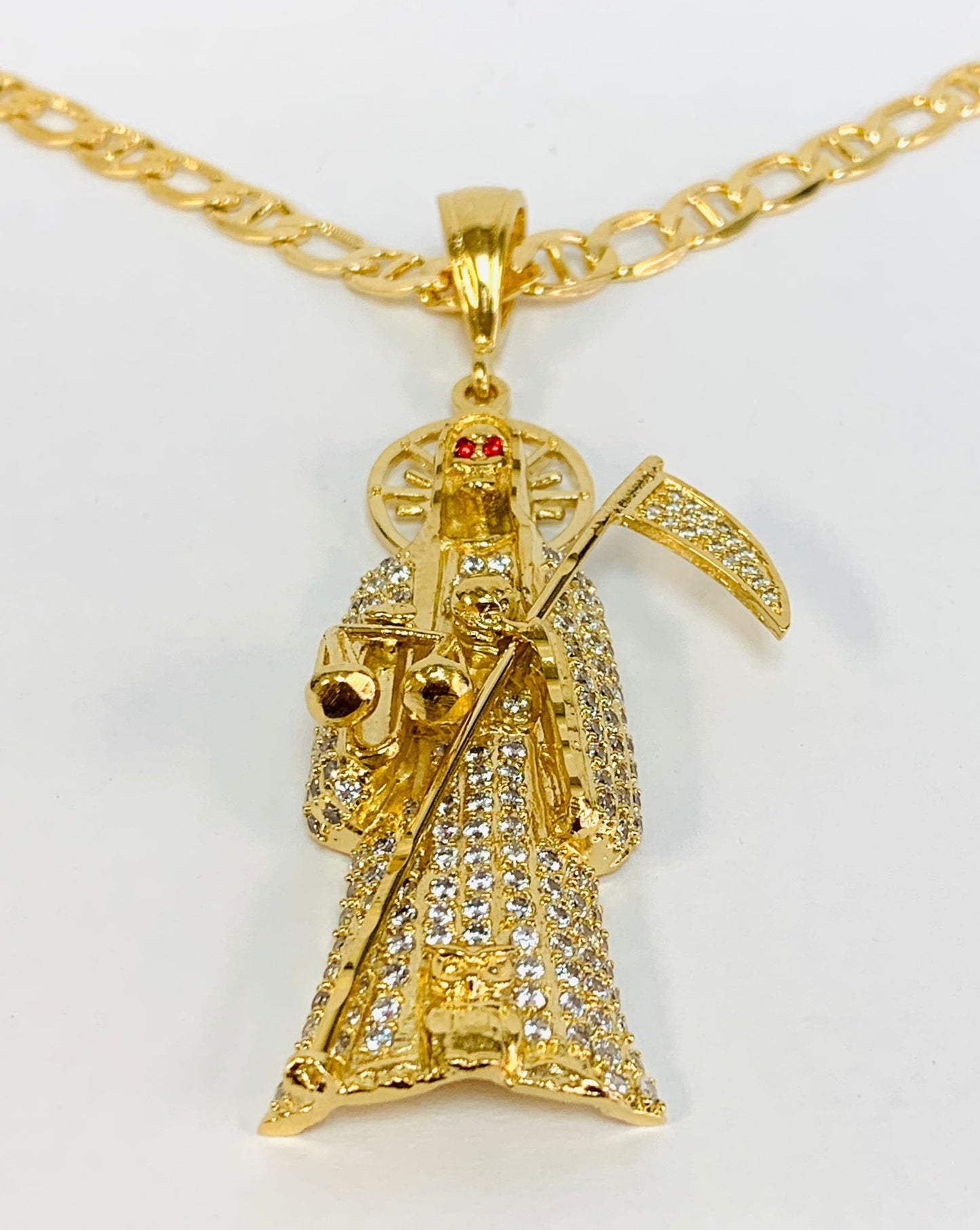 Santa Muerte CZ Necklace 24" 39g 6mm / Santa Muerte Pendant / Gold Filled Necklace / Dije de la Santa Muerte