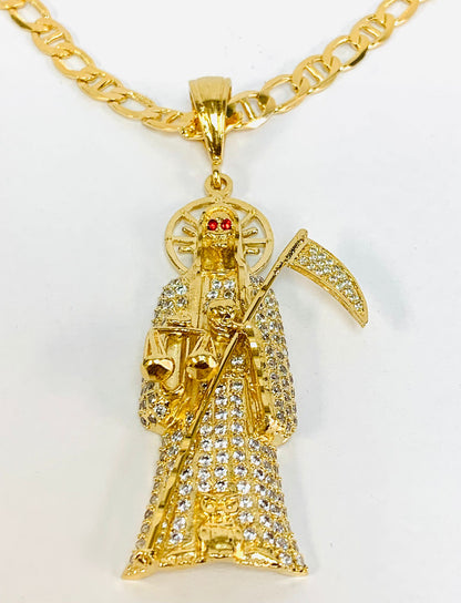 Santa Muerte CZ Necklace 24" 39g 6mm / Santa Muerte Pendant / Gold Filled Necklace / Dije de la Santa Muerte