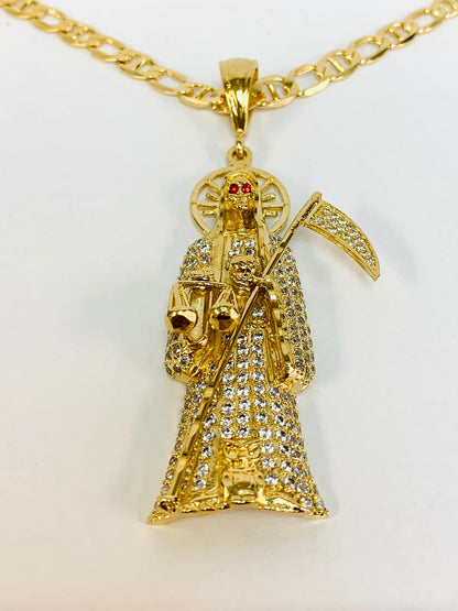 Santa Muerte CZ Necklace 24" 39g 6mm / Santa Muerte Pendant / Gold Filled Necklace / Dije de la Santa Muerte