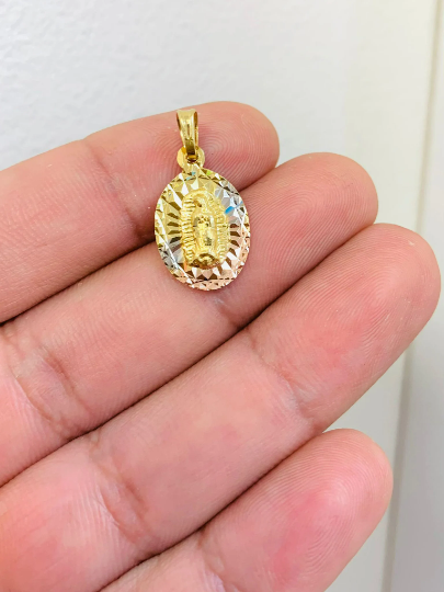 Dainty Virgen de Guadalupe Pendant 20x13mm Diamond Cut Tiny Guadalupe Pendant Everyday for Womens Mens Kids Dije de la Virgen de Guadalupe