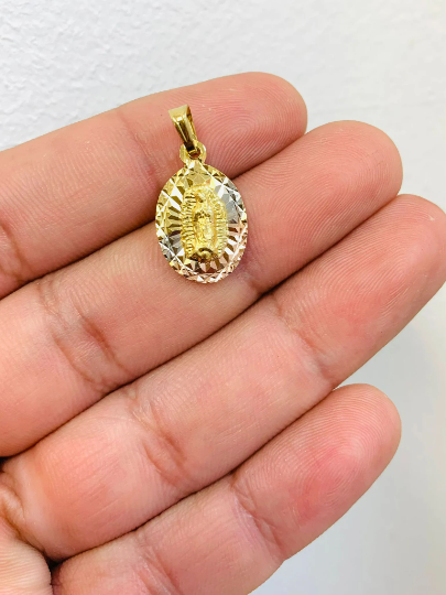 Dainty Virgen de Guadalupe Pendant 20x13mm Diamond Cut Tiny Guadalupe Pendant Everyday for Womens Mens Kids Dije de la Virgen de Guadalupe