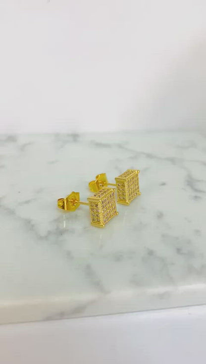 Square CZ Earrings Push Back / Christmas Gift / Gold Filled Earrings / Mens Earrings/ Aretes Hombre / Regalos San Valentin