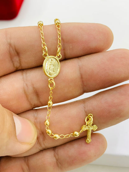 Rosario de la Virgen de Guadalupe Para Ninos Gold Guadalupe Rosary Necklace for Baby Kids 16"