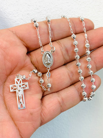 Sterling Silver Virgin Mary Rosary 20" 8g For Womens / Rosario de la Virgen Maria