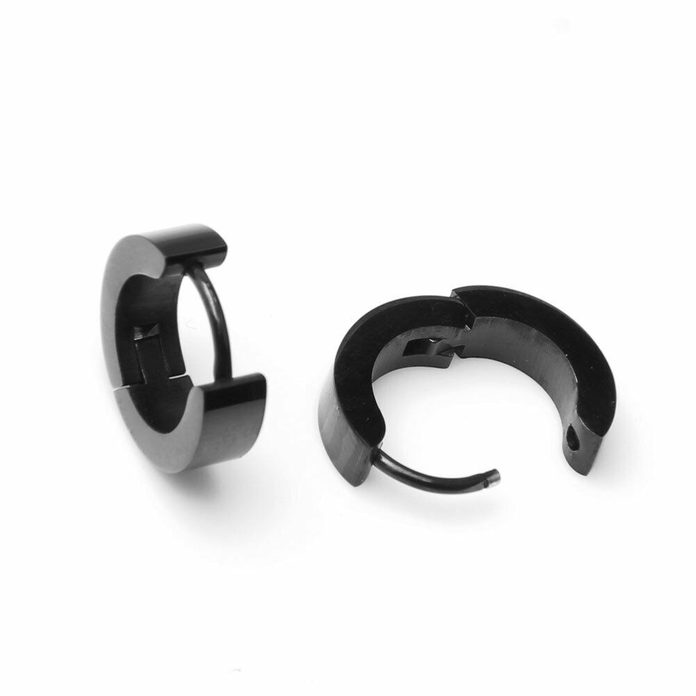 Stainless Steel Black Huggies Hoop Earrings Mens Womens 10x10 / Dainty Huggie Earrings / Argollas para Mujer / Tiny Black Earrings for Women