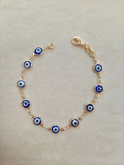 Navy Blue Evil Eye Women's Bracelet Gold Filled 7.5" 3.2g Good Luck Bracelet / Pulsera Mal de Ojo / Pulsera de Oro Laminado para Mujer / Everyday Bracelet / Women's Bracelet