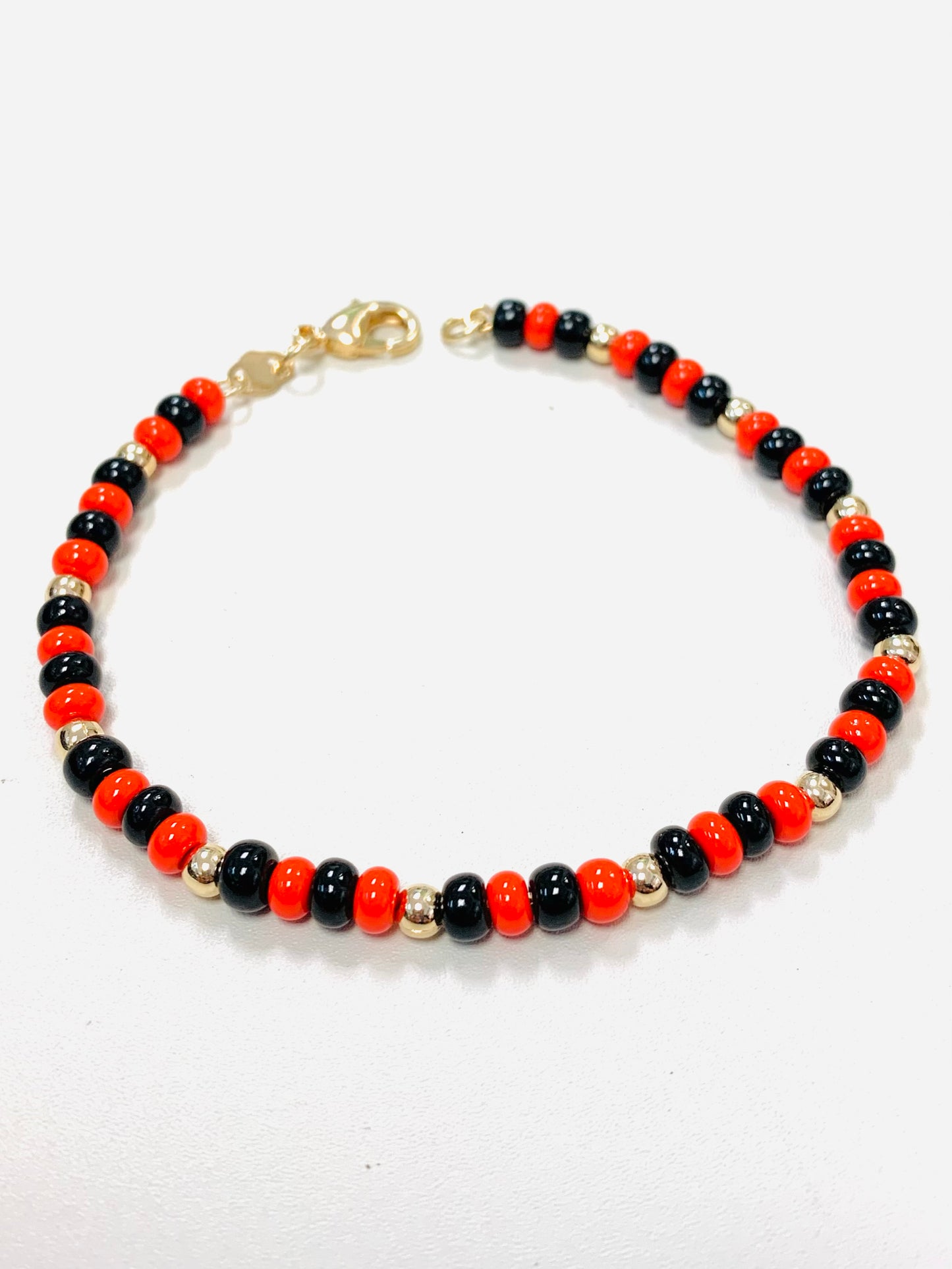 18K Gold Filled Red and Black Beads Bracelet 7", Evil Eye Good Luck & Protection / Pulsera de Azabache con Bolitas Rojas y Negras / Azabache Tradicional