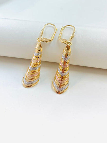 18K Gold Filled Tri-Color Lever Back Women’s Earrings