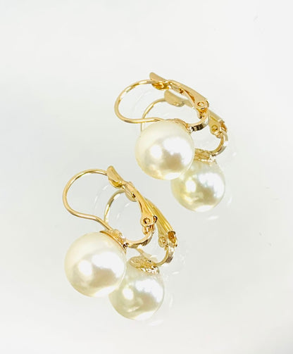 18K Gold Filled Pearl Lever Back Earrings For Womens