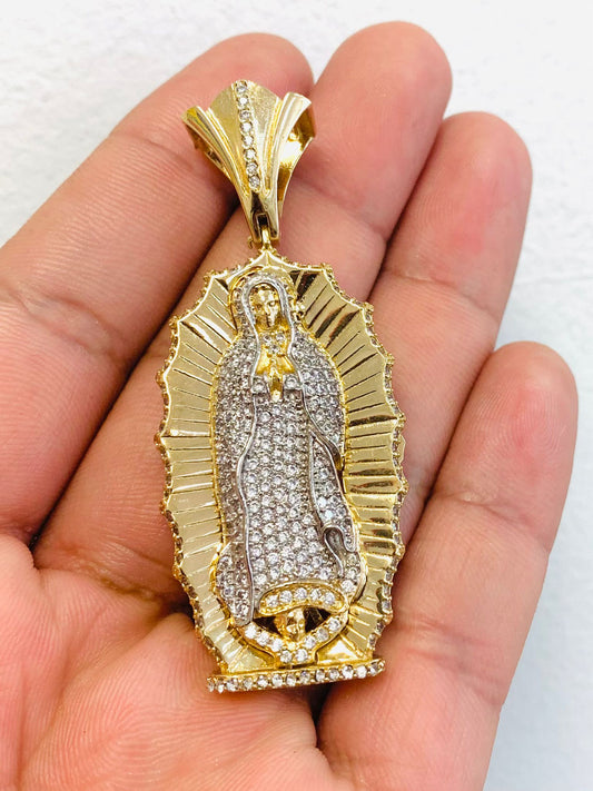 Virgen de Guadalupe Pendant LARGE with Cubic Zirconia Stones / Medalla Grande de la Virgen de Guadalupe Para Hombre / Regalos Para Hombre