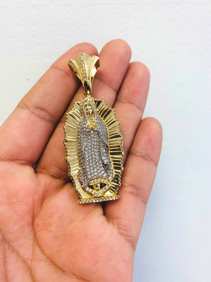 Virgen de Guadalupe Pendant LARGE with Cubic Zirconia Stones / Medalla Grande de la Virgen de Guadalupe Para Hombre / Regalos Para Hombre