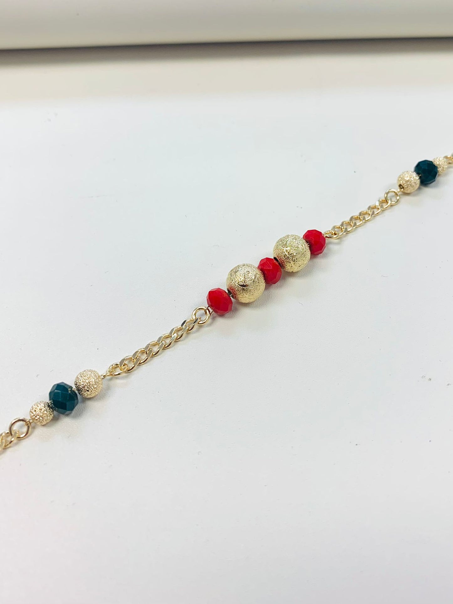 18K Gold Filled Red Green Gold Beads Bracelet / Women’s Bracelet 7.5” / Cuban Link Bracelet / Bracelets / Black Beads / Red Beads / Pulsera para Mujer / Pulsera en Oro Laminado / Womens Jewelry