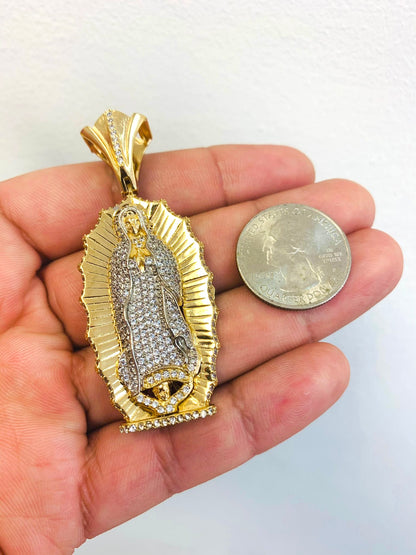 Virgen de Guadalupe Pendant LARGE with Cubic Zirconia Stones / Medalla Grande de la Virgen de Guadalupe Para Hombre / Regalos Para Hombre