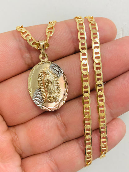 14K Gold Filled Virgen de Guadalupe Necklace 20” Tri-Color Medal 26x18mm / Regalos de Navidad Para Mujer / Dije de Guadalupe Para Mujer