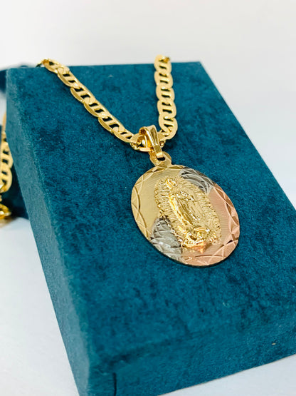 14K Gold Filled Virgen de Guadalupe Necklace 20” Tri-Color Medal 26x18mm / Regalos de Navidad Para Mujer / Dije de Guadalupe Para Mujer