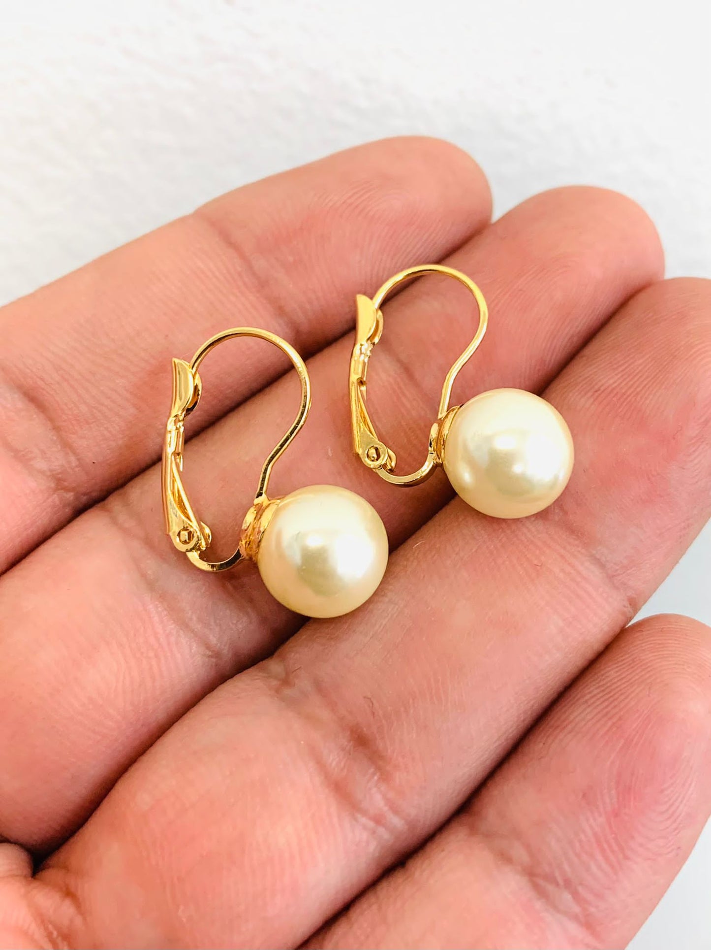 18K Gold Filled Pearl Lever Back Earrings For Womens