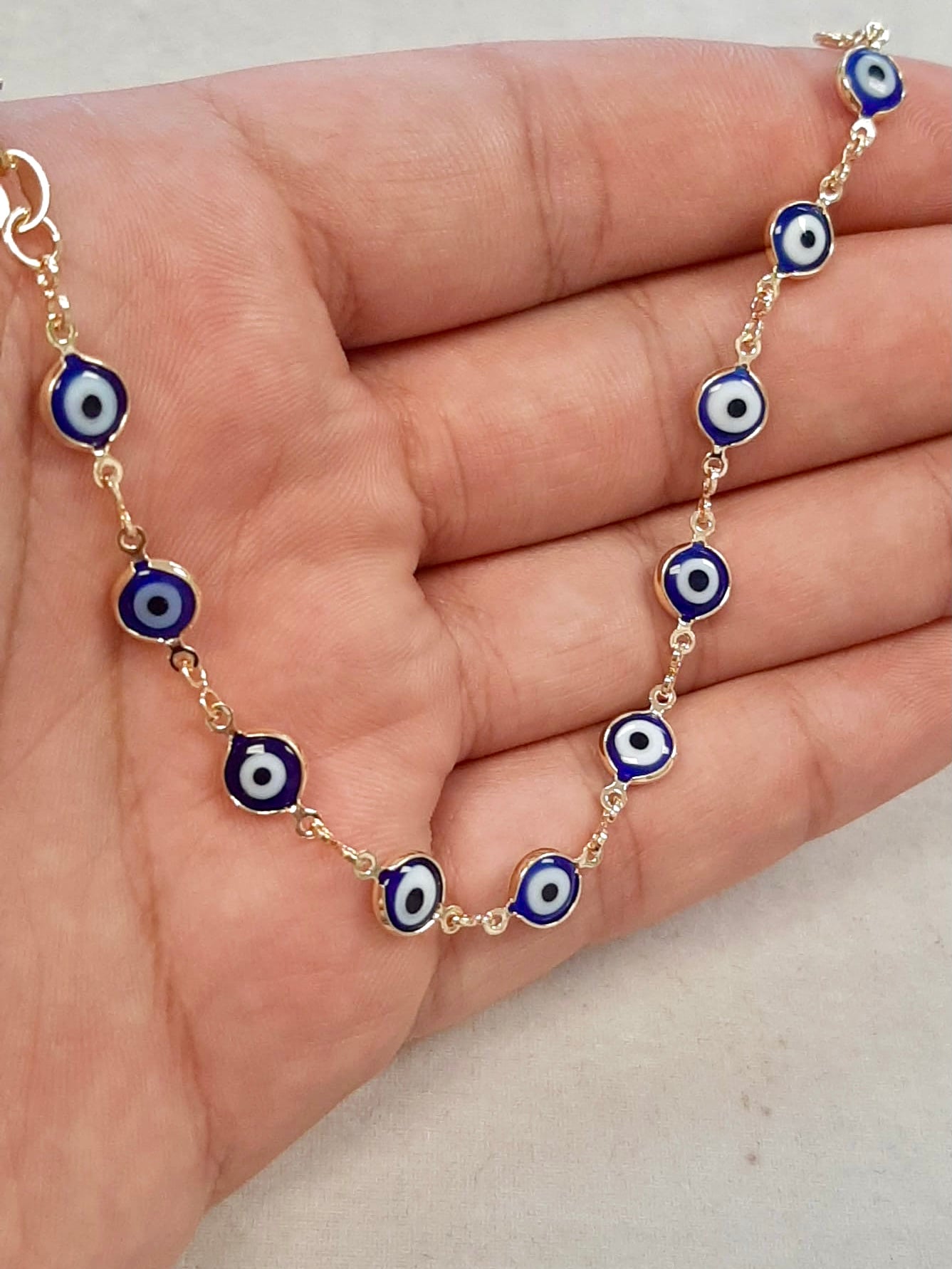 Navy Blue Evil Eye Women's Bracelet Gold Filled 7.5" 3.2g Good Luck Bracelet / Pulsera Mal de Ojo / Pulsera de Oro Laminado para Mujer / Everyday Bracelet / Women's Bracelet
