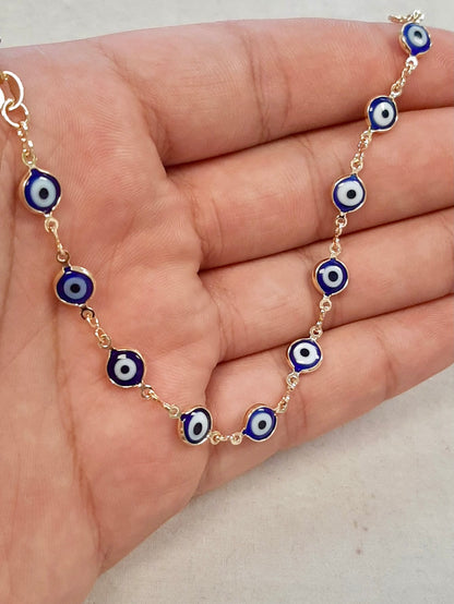 Navy Blue Evil Eye Women's Bracelet Gold Filled 7.5" 3.2g Good Luck Bracelet / Pulsera Mal de Ojo / Pulsera de Oro Laminado para Mujer / Everyday Bracelet / Women's Bracelet