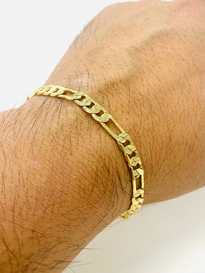 14K Gold Filled Figaro Link Diamond Cut Bracelet for Men's 8.5" Inches / Mens Jewelry / Figaro Bracelet / Pulsera en Oro Laminado Para Hombre