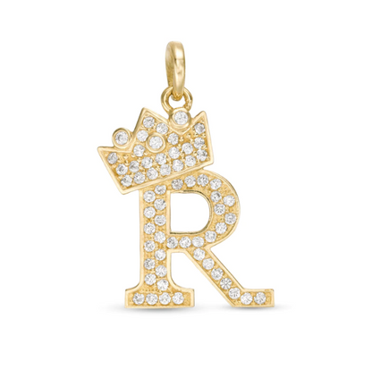 Initials Letters Pendant / 14k Yellow Gold Initials with Crown Cubic Zirconia Charm / Dije de las Iniciales en Oro