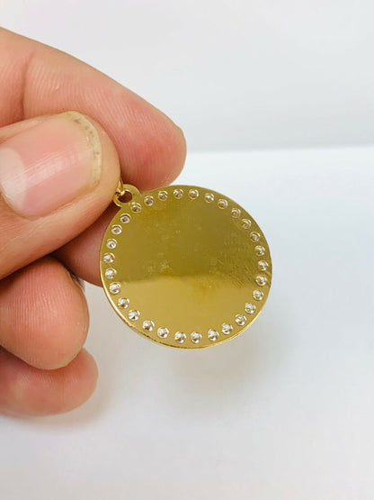 Medalla de la Virgencita de Guadalupe Tres Oros para Mujer y Hombre 28x25 Tri Color Virgen de Guadalupe Pendant Medal CZ Round Pendant Charm